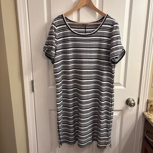 Talbots 100% Cotton Black and White Striped Dress 1X NWOT